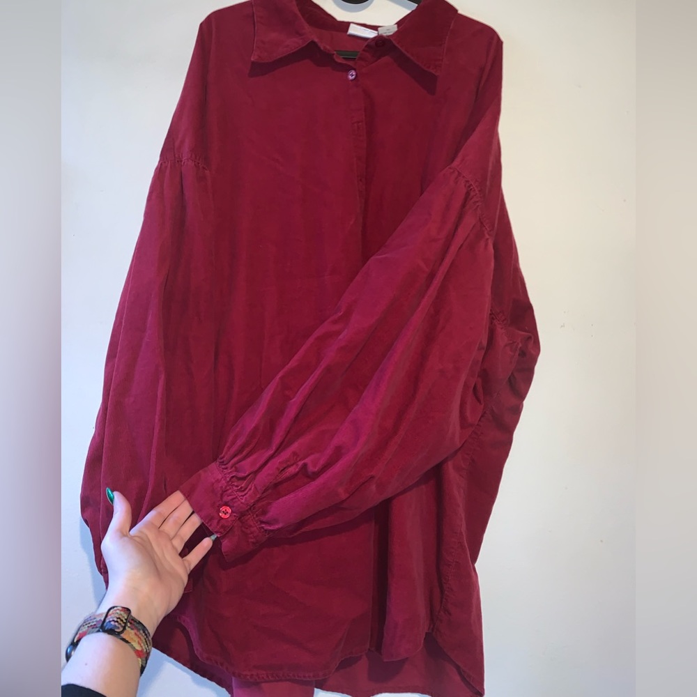 Newport News Red Button Up Blouse